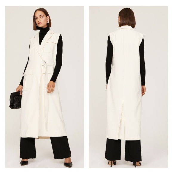 MARINA MASCONE vest long wrap cream white size small D-ring belt trench pockets - Picture 1 of 16